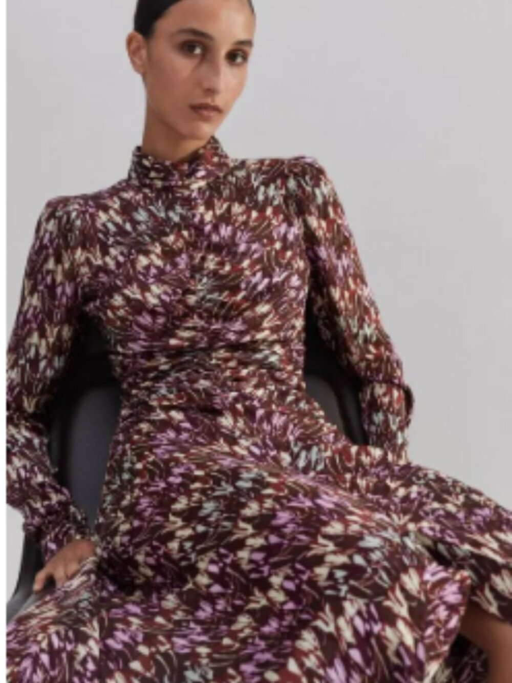 ME+EM Tulip Print Midi Dress, Pink/Brown Multicolor - Size 8 - Picture 5 of 9
